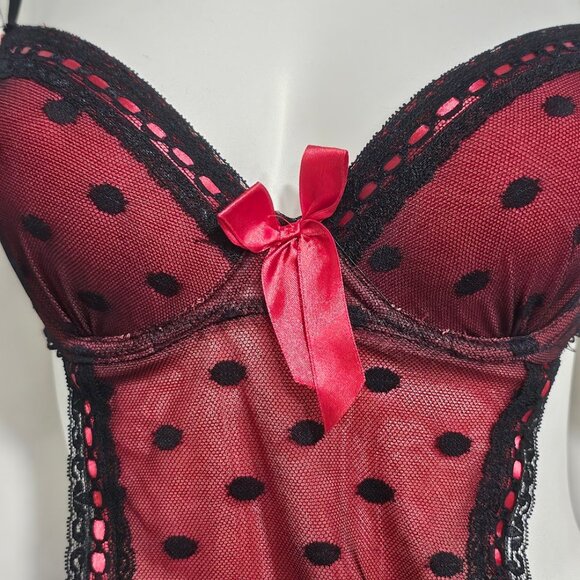 Rene Rofe French Maid Polka Dot Sheer Babydoll Apron Lingerie - Picture 5 of 10